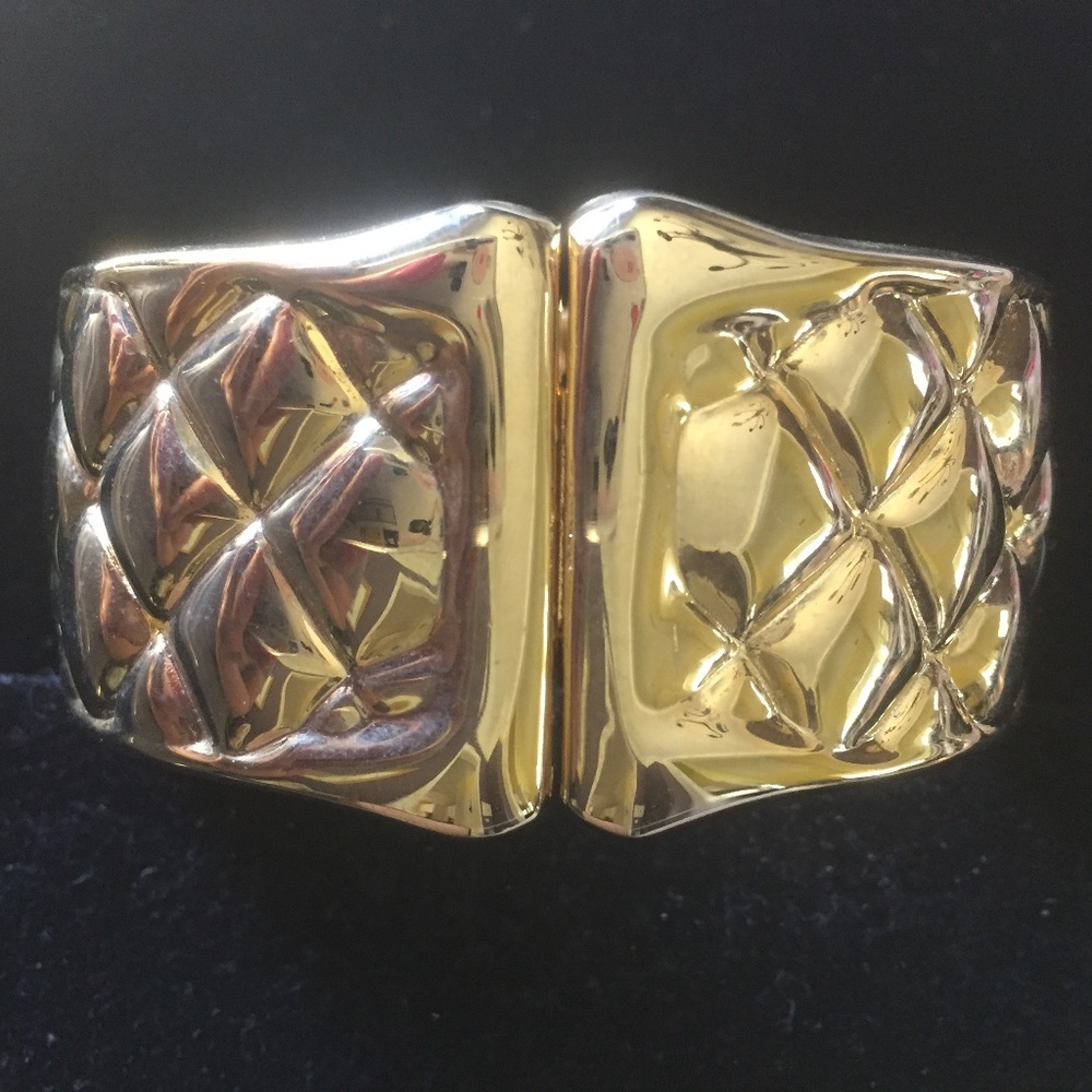 Fabulous Yellow Gold Tone Quilted Bold Cuff Bracelet/Statement Piece/NEW!